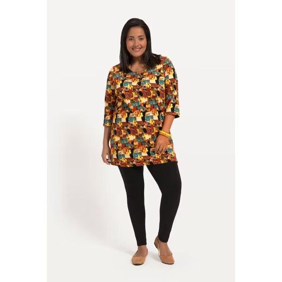 Ulla Popken New With Tags Plus 20/22 Tunic Unique Fall Tone Print 3/4 Sleeve - Picture 2 of 11